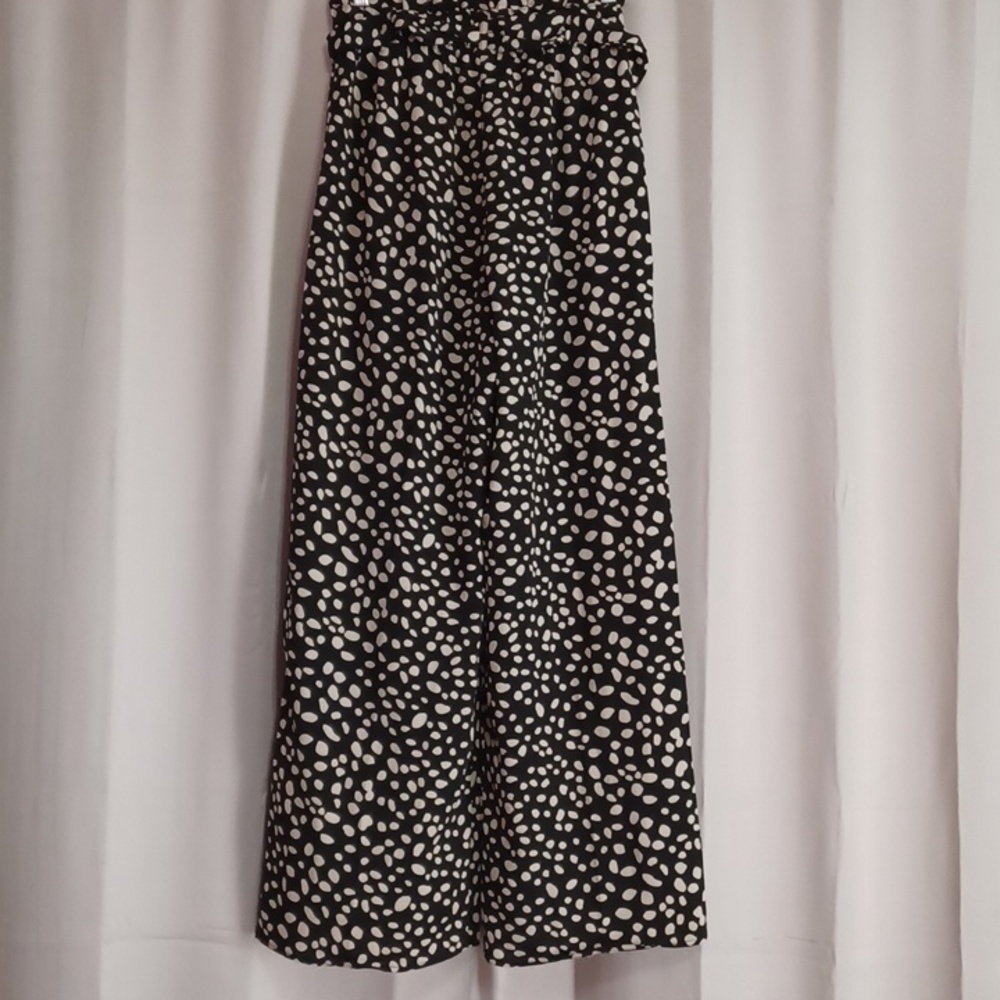Alya Black And Cream Spotted High Waisted Paperbag Wide Leg Palazzo Pants Size S - Picture 10 of 14